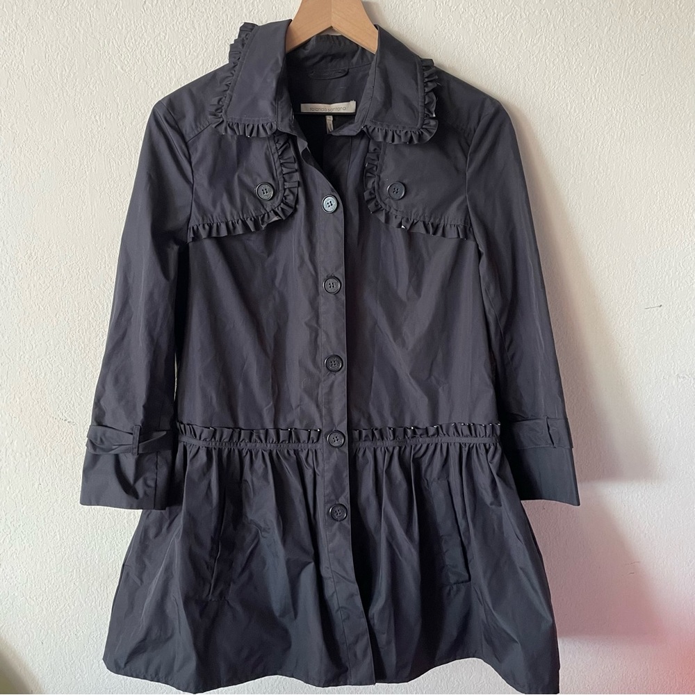 Rolando Santana Blue Ruffle Trim Peplum Lightweight Raincoat Size 8